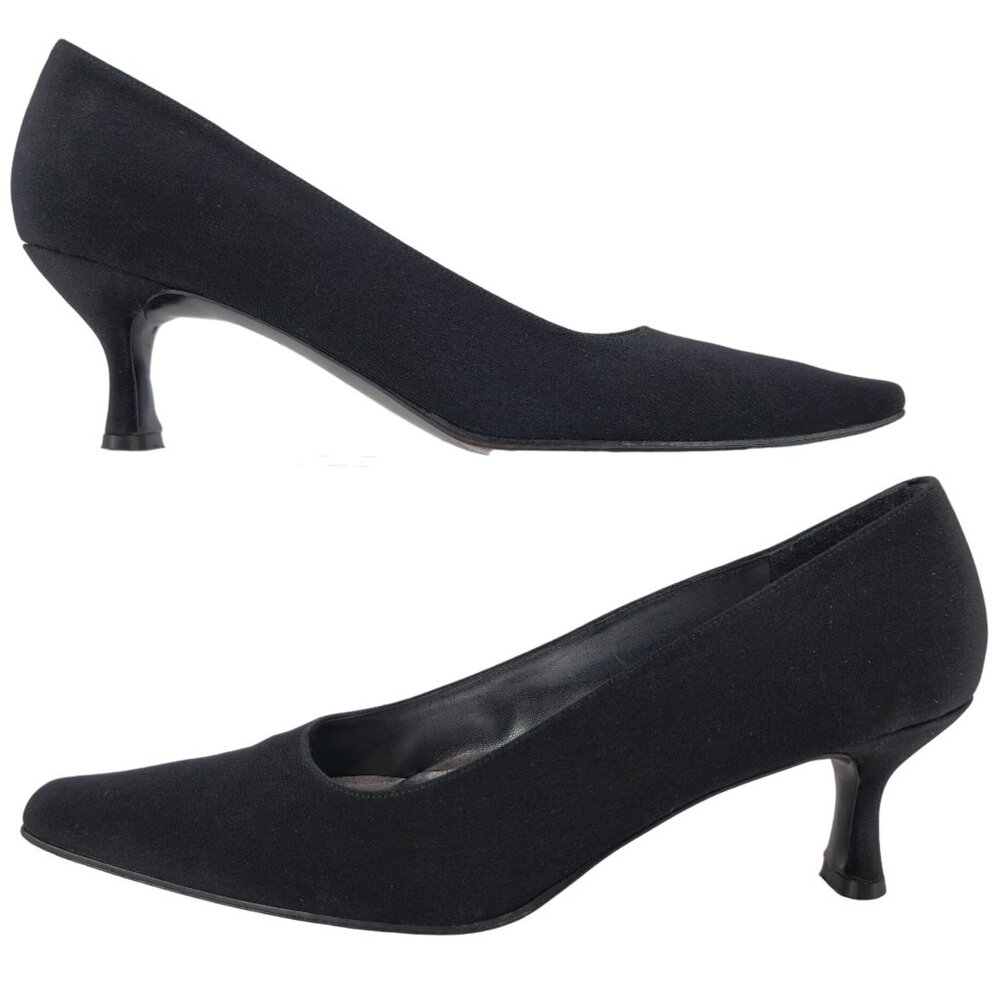Stuart Weitzman Black Plissé Fabric Formal Pumps Womens 8.5AAA Dress Shoes Heels - Picture 7 of 14